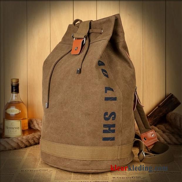 Groot Heren Rugzak Student Sport Casual Canvas Schooltas Kaki