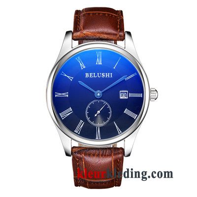 Groot Heren Trend Quartz Horloge Eenvoudig Student Riem Echte Bruine