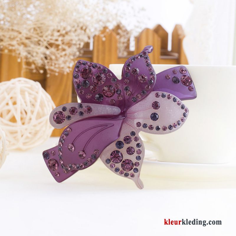 Haarspeld Bloemen Dames Hoofdtooi Paardenstaart Accessoires Strass Veerklemmen Purper