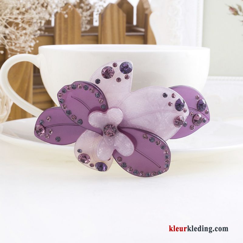 Haarspeld Bloemen Dames Hoofdtooi Paardenstaart Accessoires Strass Veerklemmen Purper