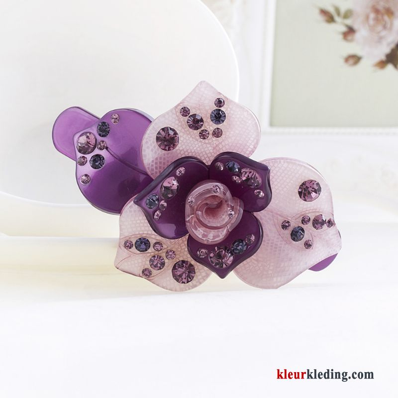 Haarspeld Bloemen Dames Hoofdtooi Paardenstaart Accessoires Strass Veerklemmen Purper