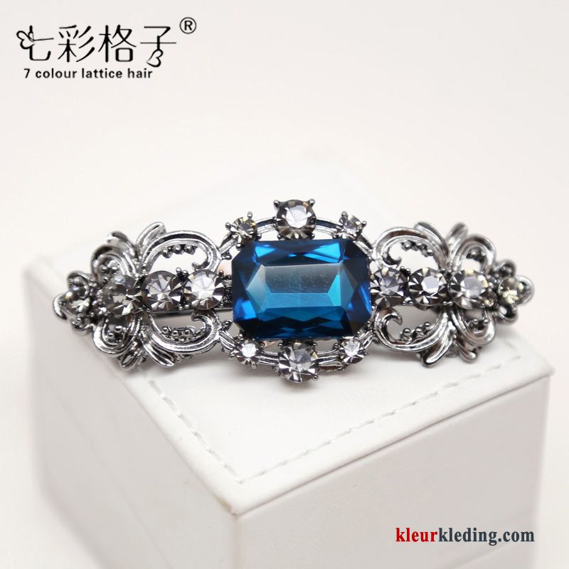 Haarspeld Haaraccessoires Veerklemmen Kleurrijk Hoofdtooi Geruit Kant Strass Vintage Dames Blauw