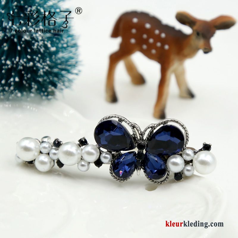 Haarspeld Haaraccessoires Veerklemmen Kleurrijk Hoofdtooi Geruit Kant Strass Vintage Dames Blauw