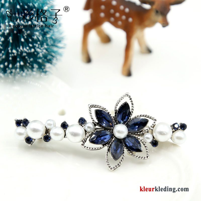 Haarspeld Haaraccessoires Veerklemmen Kleurrijk Hoofdtooi Geruit Kant Strass Vintage Dames Blauw