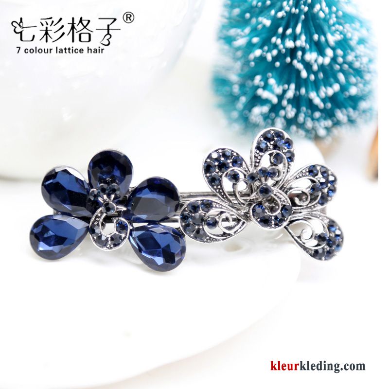 Haarspeld Haaraccessoires Veerklemmen Kleurrijk Hoofdtooi Geruit Kant Strass Vintage Dames Blauw