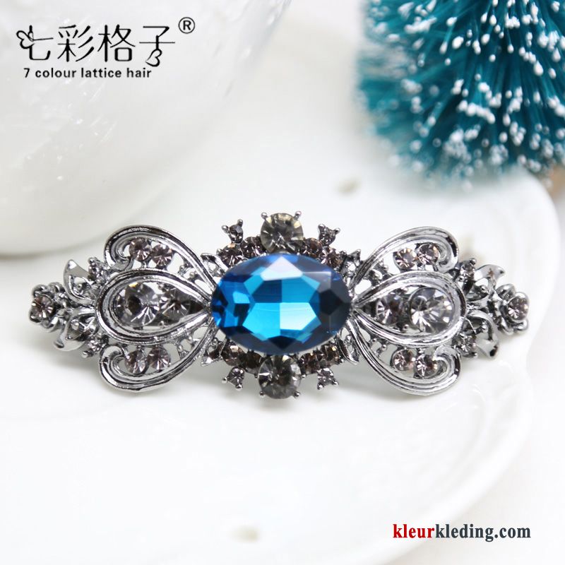 Haarspeld Haaraccessoires Veerklemmen Kleurrijk Hoofdtooi Geruit Kant Strass Vintage Dames Blauw