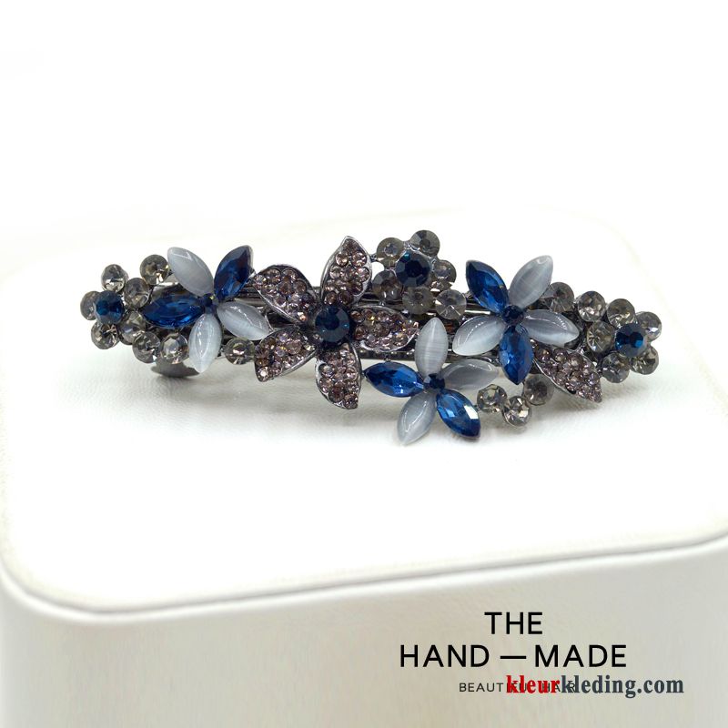 Haarspeld Haaraccessoires Veerklemmen Kleurrijk Hoofdtooi Geruit Kant Strass Vintage Dames Blauw