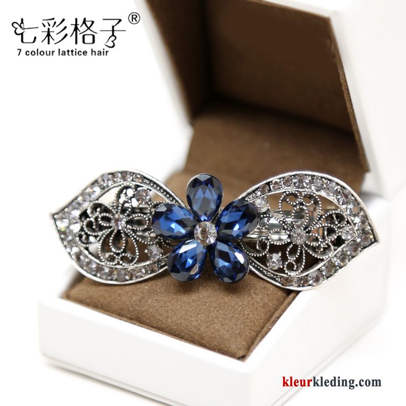 Haarspeld Haaraccessoires Veerklemmen Kleurrijk Hoofdtooi Geruit Kant Strass Vintage Dames Blauw