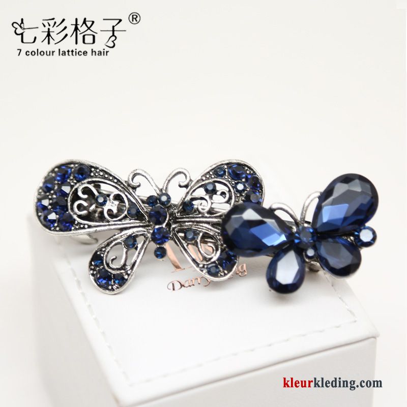 Haarspeld Haaraccessoires Veerklemmen Kleurrijk Hoofdtooi Geruit Kant Strass Vintage Dames Blauw