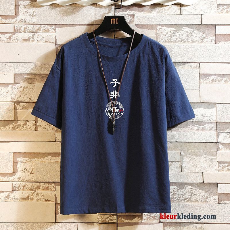 Halve Mouw Heren Korte Mouw T-shirts Vet Trend Blauw Grote Maten