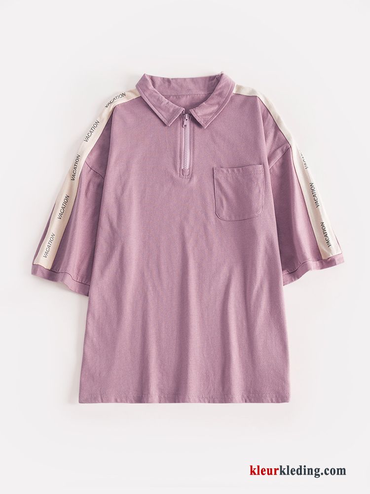 Halve Mouw Losse Roze Nieuw T-shirts Jasje Dames Polo