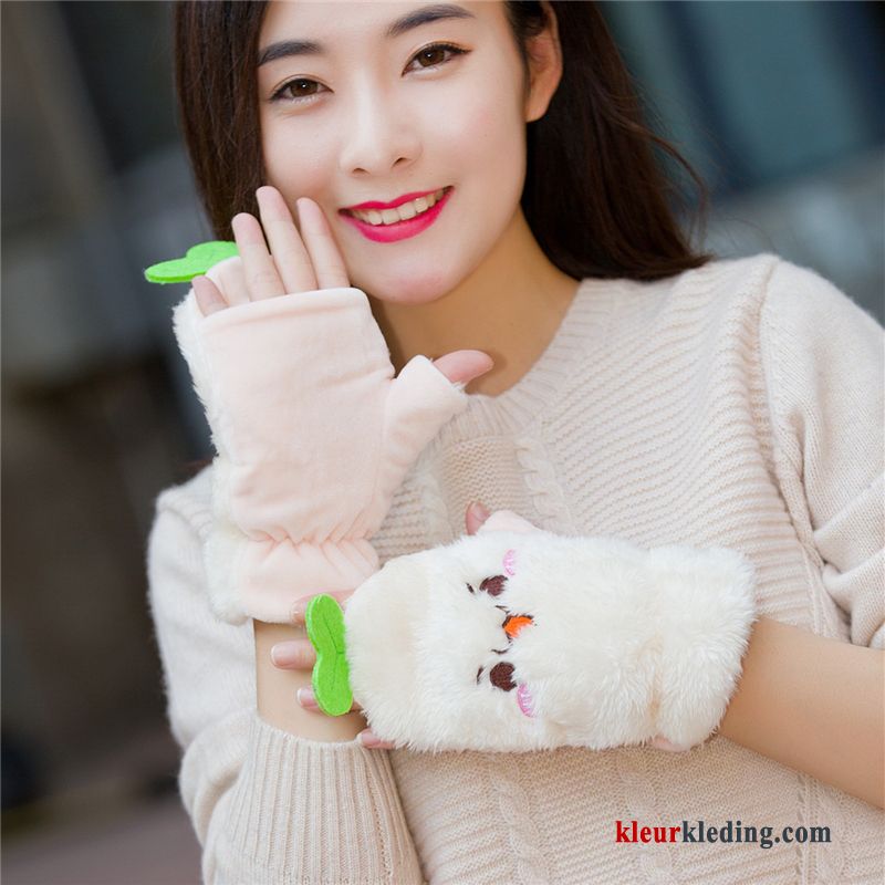 Halve Vinger Hart Blijf Warm Student Winter Cartoon Handschoen Verdikken Dames