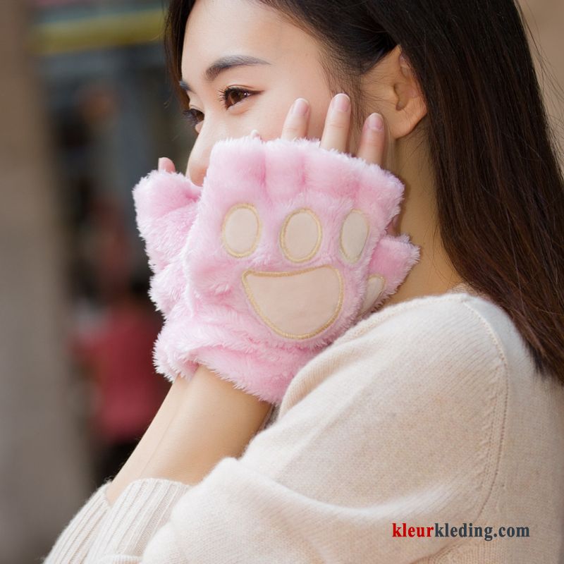 Handschoen Dames Halve Vinger Verdikken Winter Poot Cartoon Blijf Warm Lovers