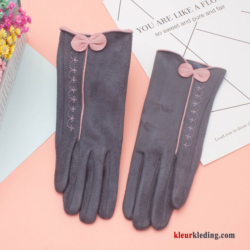 Handschoen Elegante Pluche Kasjmier Dames Geborduurde Blijf Warm Student Schattig Kaki