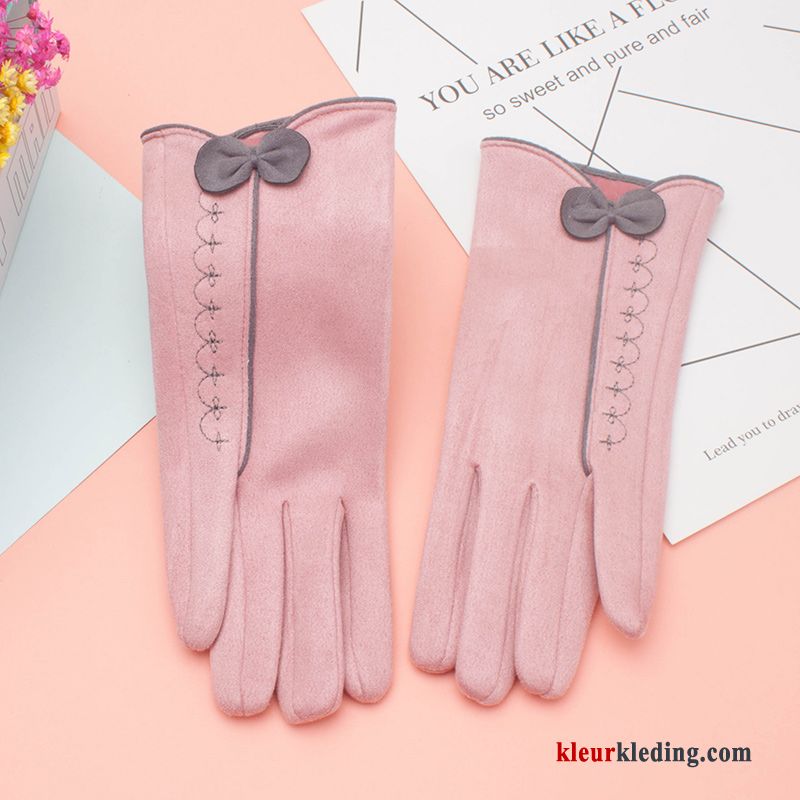 Handschoen Elegante Pluche Kasjmier Dames Geborduurde Blijf Warm Student Schattig Kaki