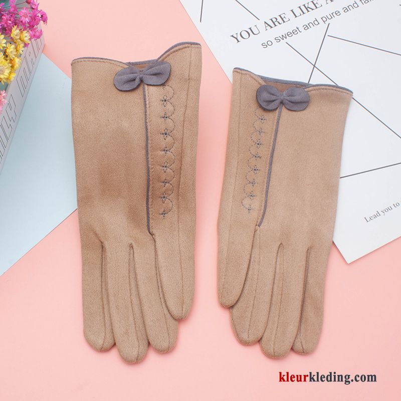 Handschoen Elegante Pluche Kasjmier Dames Geborduurde Blijf Warm Student Schattig Kaki