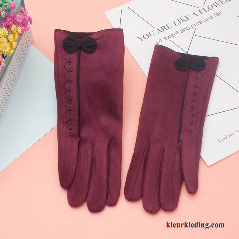 Handschoen Elegante Pluche Kasjmier Dames Geborduurde Blijf Warm Student Schattig Kaki