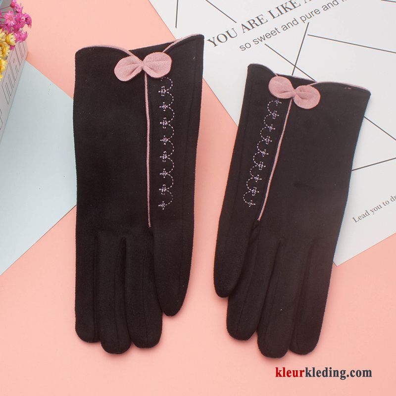 Handschoen Elegante Pluche Kasjmier Dames Geborduurde Blijf Warm Student Schattig Kaki