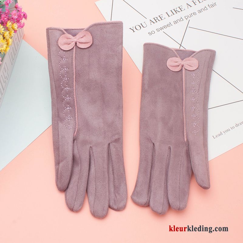 Handschoen Elegante Pluche Kasjmier Dames Geborduurde Blijf Warm Student Schattig Kaki