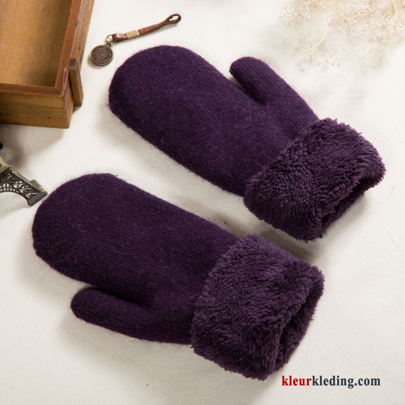 Handschoen Student Konijnenbont Pluche Blijf Warm Effen Kleur Dames Verdikken Winter