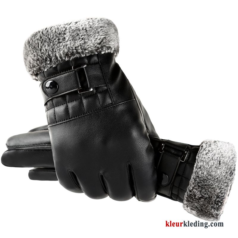 Handschoen Waterdicht Suede Outdoor Touchscreen Dun Blijf Warm Autorijden Winter Heren Zwart