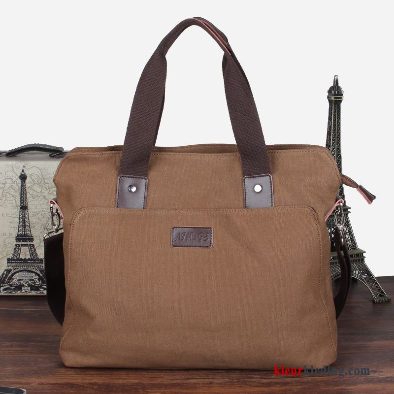 Handtas Bruin Casual Heren 14 Inch Business Messenger Tas Canvas