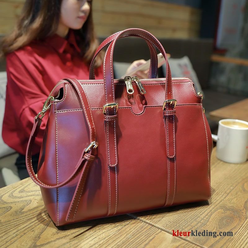 Handtas Dames Leer Casual Grote Tas Europa Nieuw Mode Totalisator Rood