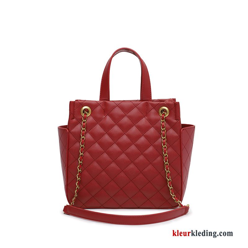 Handtas Grote Capaciteit Schoudertas Ruit Mini Dames Messenger Tas Mesh Geurige Rood Zwart