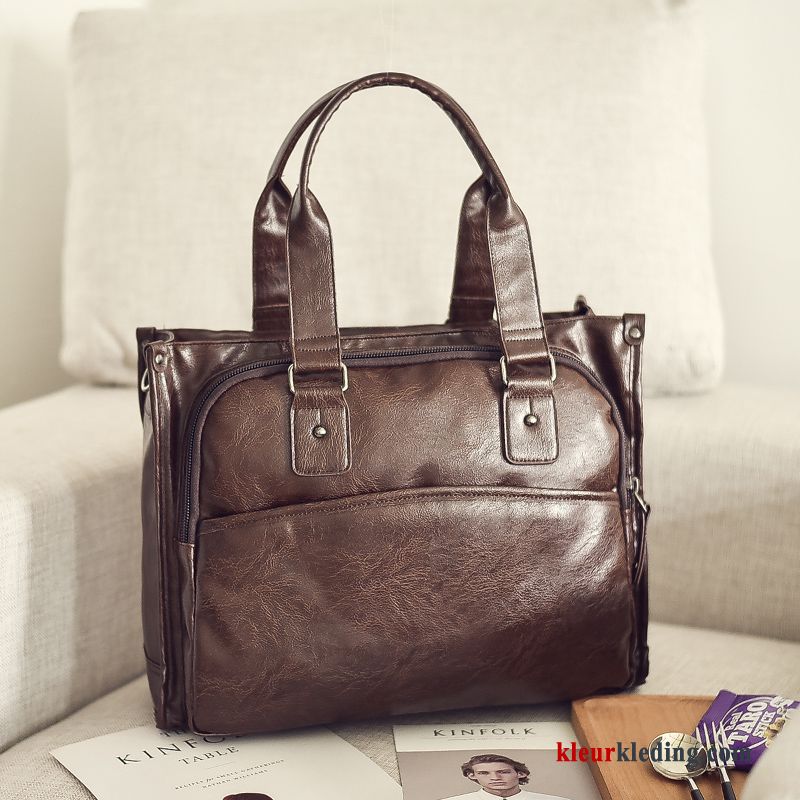 Handtas Heren Schoudertas Casual Leer Aktetas Business Messenger Tas Zwart