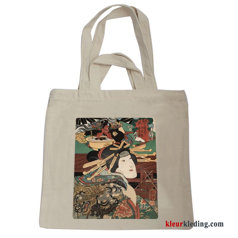 Handtas Kunst Vintage Winter Tas Canvas Dames Herfst Het Winkelen Wit