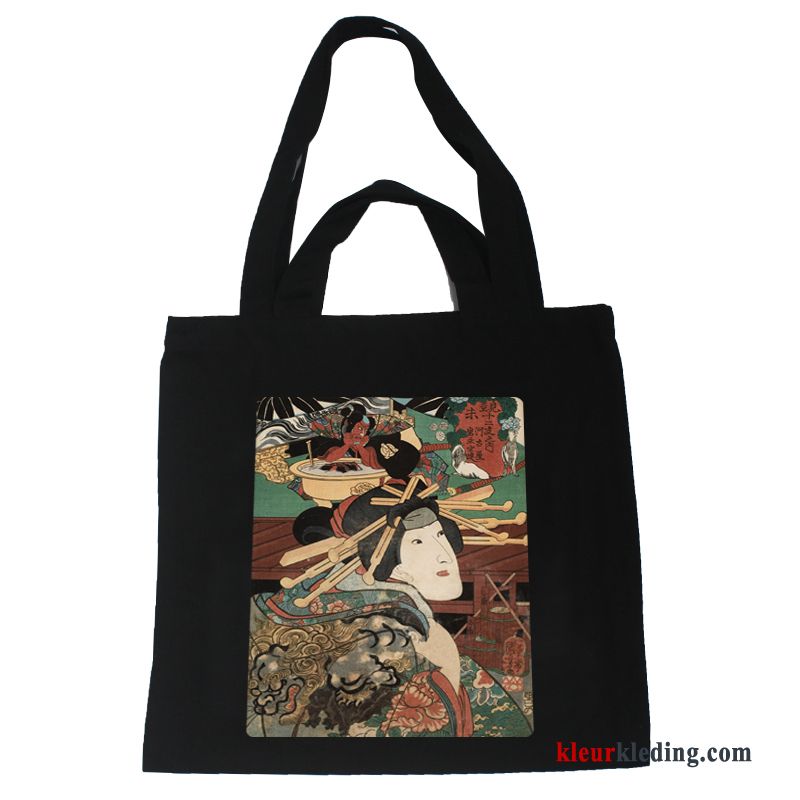 Handtas Kunst Vintage Winter Tas Canvas Dames Herfst Het Winkelen Wit