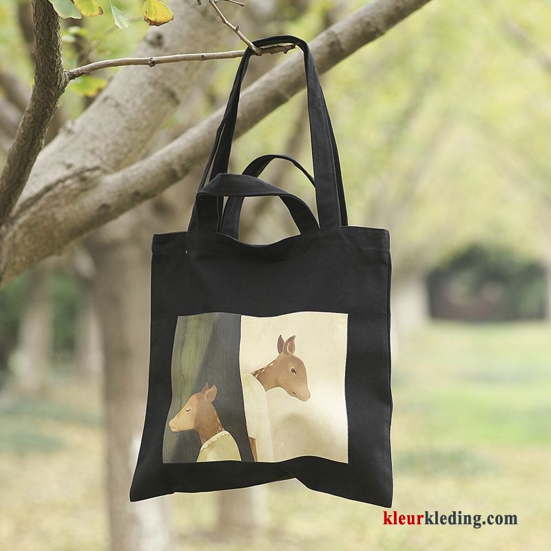 Handtas Kunst Vintage Winter Tas Canvas Dames Herfst Het Winkelen Wit