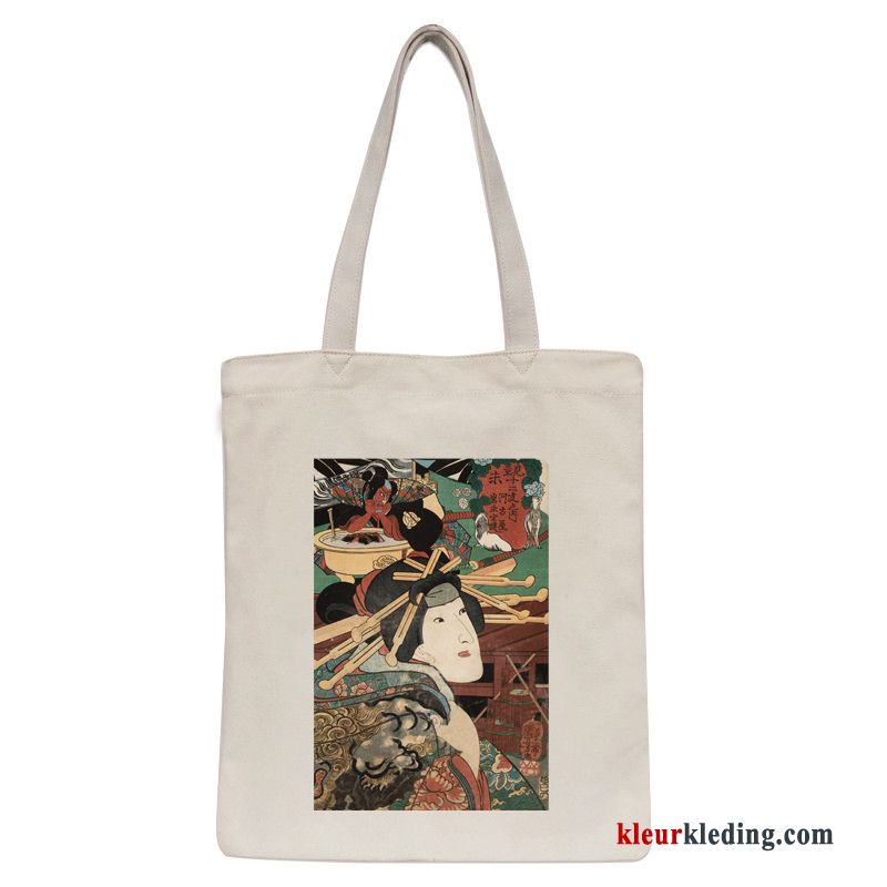 Handtas Kunst Vintage Winter Tas Canvas Dames Herfst Het Winkelen Wit