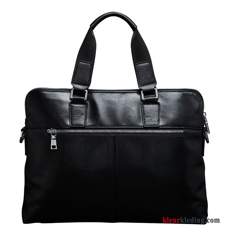 Handtas Tas Messenger Tas Casual Aktetas Business Verticaal Heren Leer Zwart