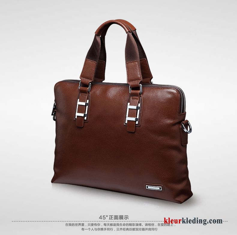 Handtas Tas Messenger Tas Casual Aktetas Business Verticaal Heren Leer Zwart