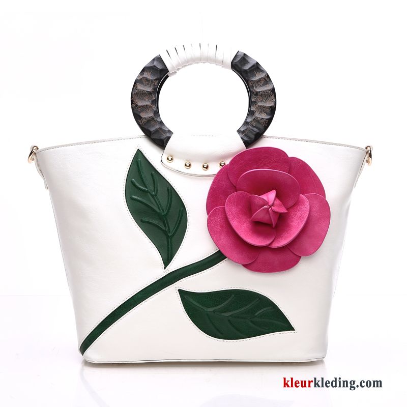 Handtas Tas Mode Bloemen Dames Driedimensionaal Hout Nieuw Trend Rood Zwart