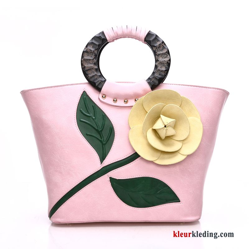 Handtas Tas Mode Bloemen Dames Driedimensionaal Hout Nieuw Trend Rood Zwart