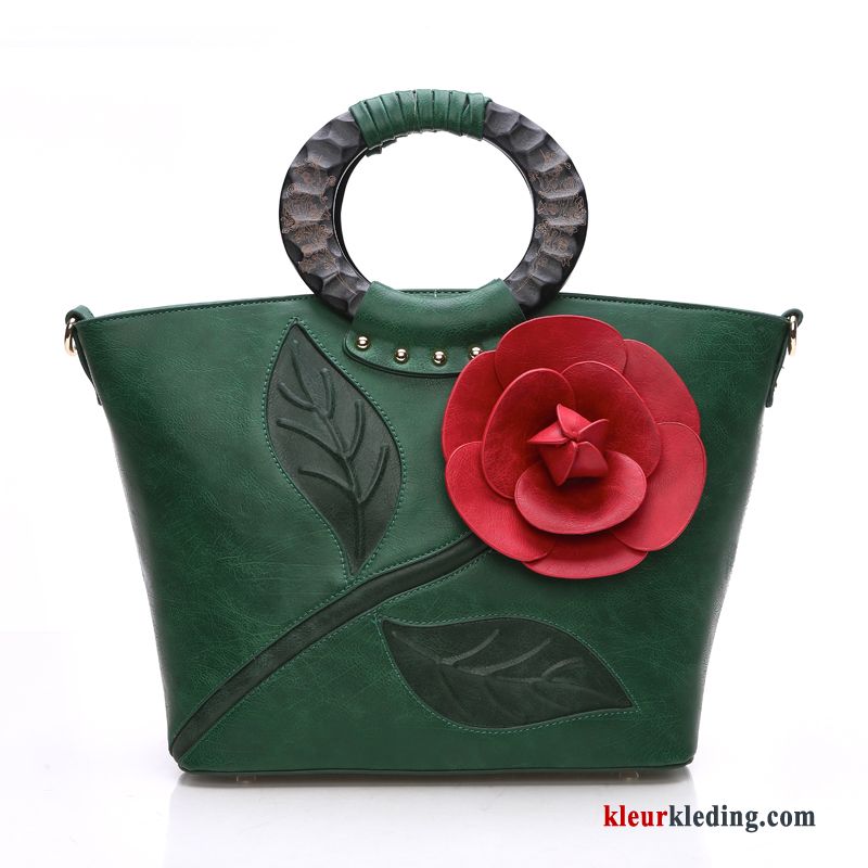 Handtas Tas Mode Bloemen Dames Driedimensionaal Hout Nieuw Trend Rood Zwart