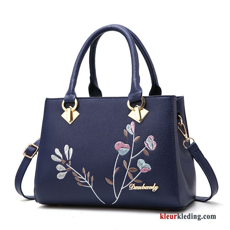 Handtas Trend Nieuw Tas Geborduurde Gemiddelde Mode Dames Vintage Marineblauw