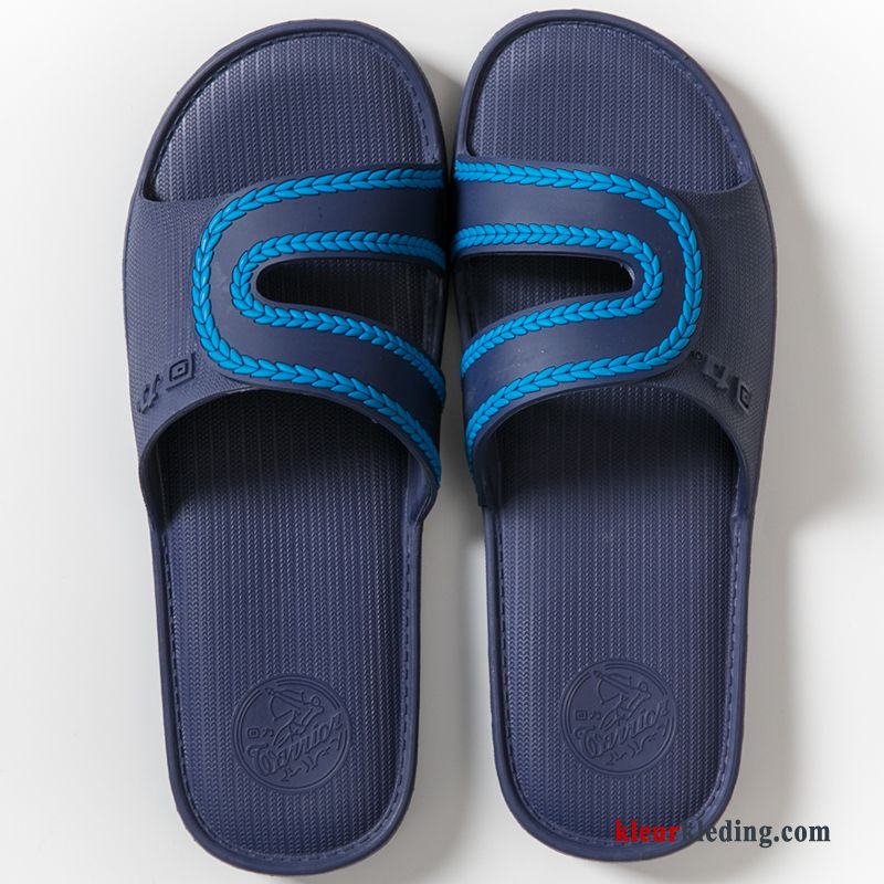 Heren Binnen Zomer Zachte Zolen Slippers Antislip Badkamer Pantoffels Vrouwen Blauw