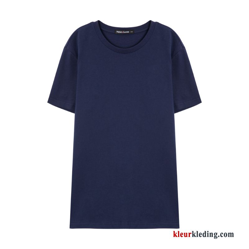 Heren Blauw Effen Kleur T-shirts Onderhemd Korte Mouw Trend Voorjaar Katoen