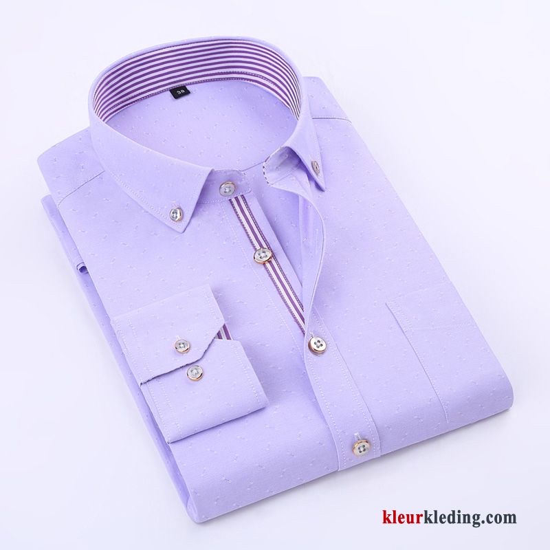 Heren Blauw Geklede Draak Purper Wit Overhemd Effen Kleur Slim Fit