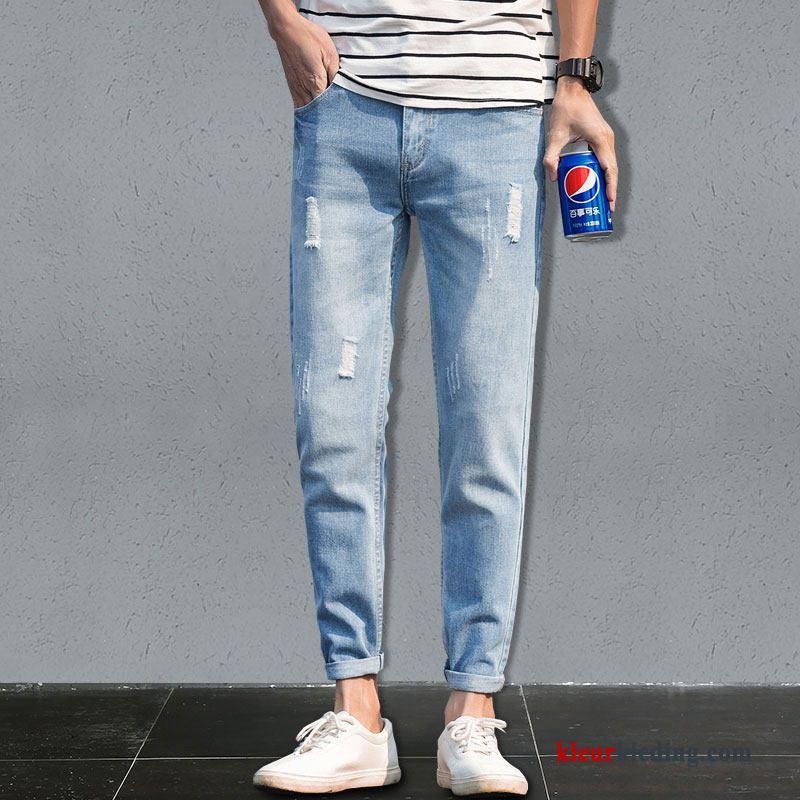 Heren Blauw Spijkerbroek Jeans Slim Fit Mannelijk Rechtdoor Jeugd Voorjaar