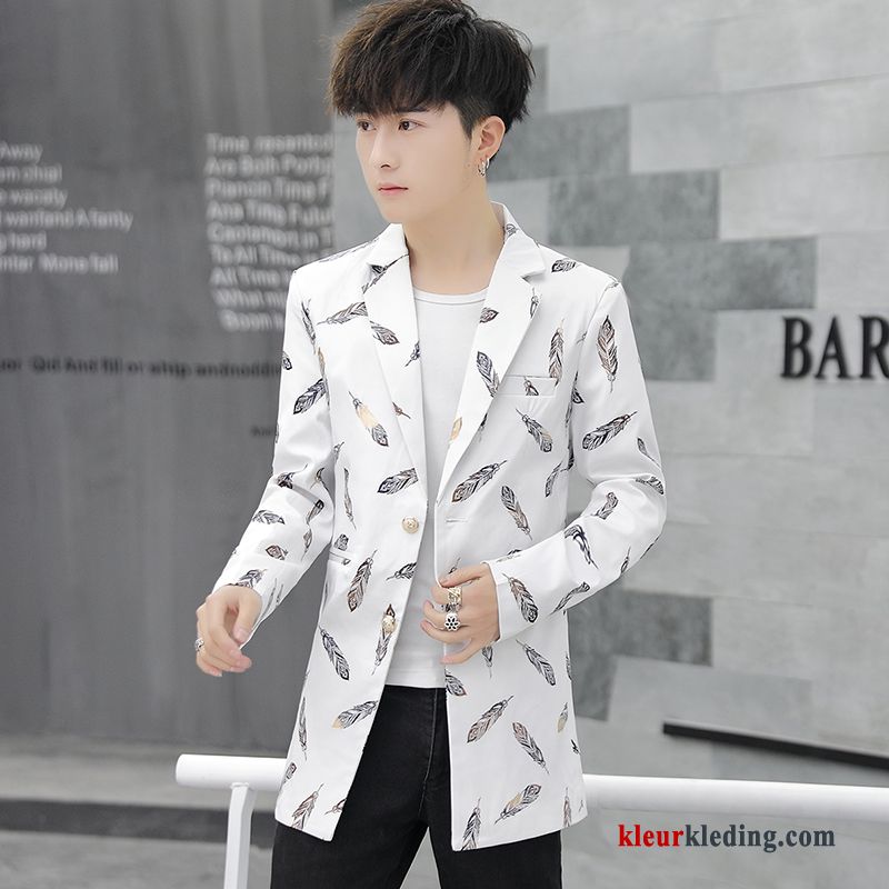 Heren Blazer Bedrukken Trend Lang Trenchcoat Pak Persoonlijk Herfst Jas