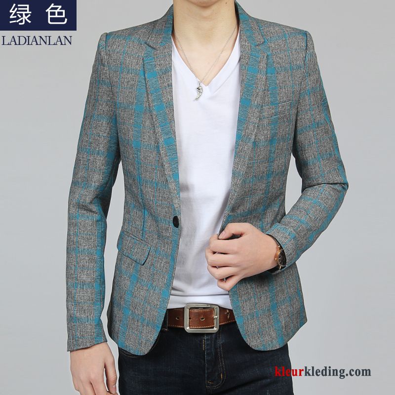 Heren Blazer Geruit Slim Fit Casual Zomer Pak Verbinding Trend