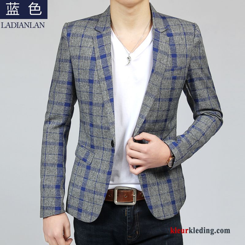 Heren Blazer Geruit Slim Fit Casual Zomer Pak Verbinding Trend