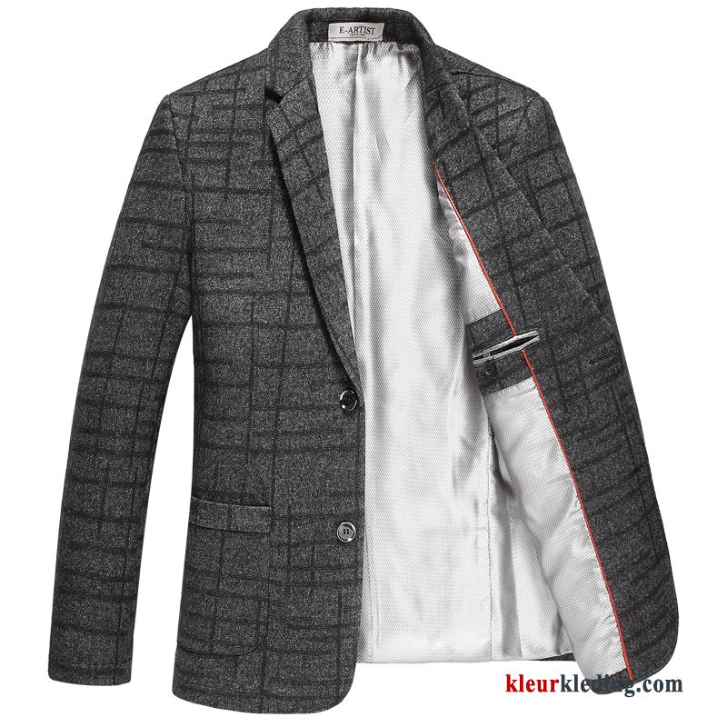 Heren Blazer Grijs Herfst Slim Fit Pak Wollen Doek Voorjaar Nieuw Brits