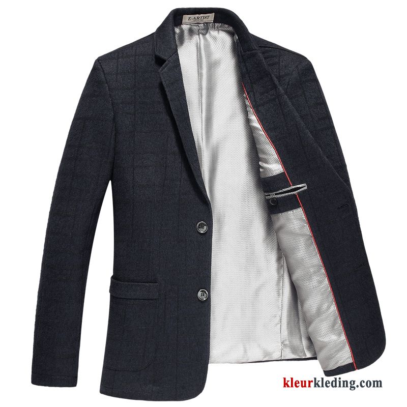 Heren Blazer Grijs Herfst Slim Fit Pak Wollen Doek Voorjaar Nieuw Brits