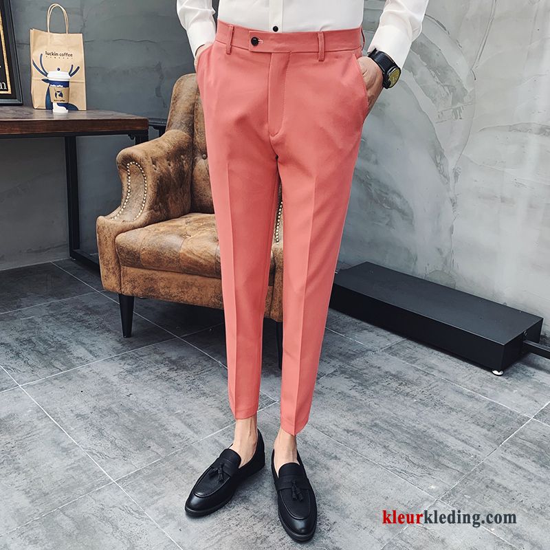 Heren Broek Zwart Rood Elastiek Voorjaar Casual Broek Trend Slim Fit