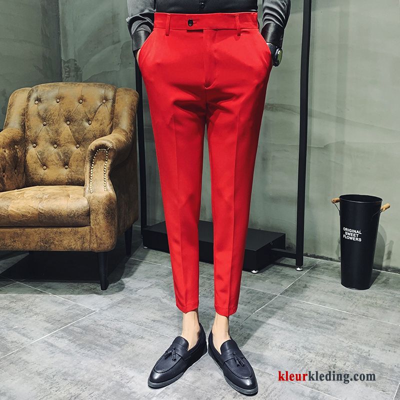 Heren Broek Zwart Rood Elastiek Voorjaar Casual Broek Trend Slim Fit